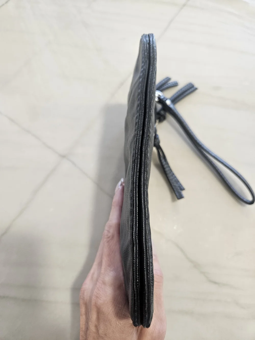 Cape Juby Distressed Black Faux Leather Wristlet Pouch Zip Clutch Bag